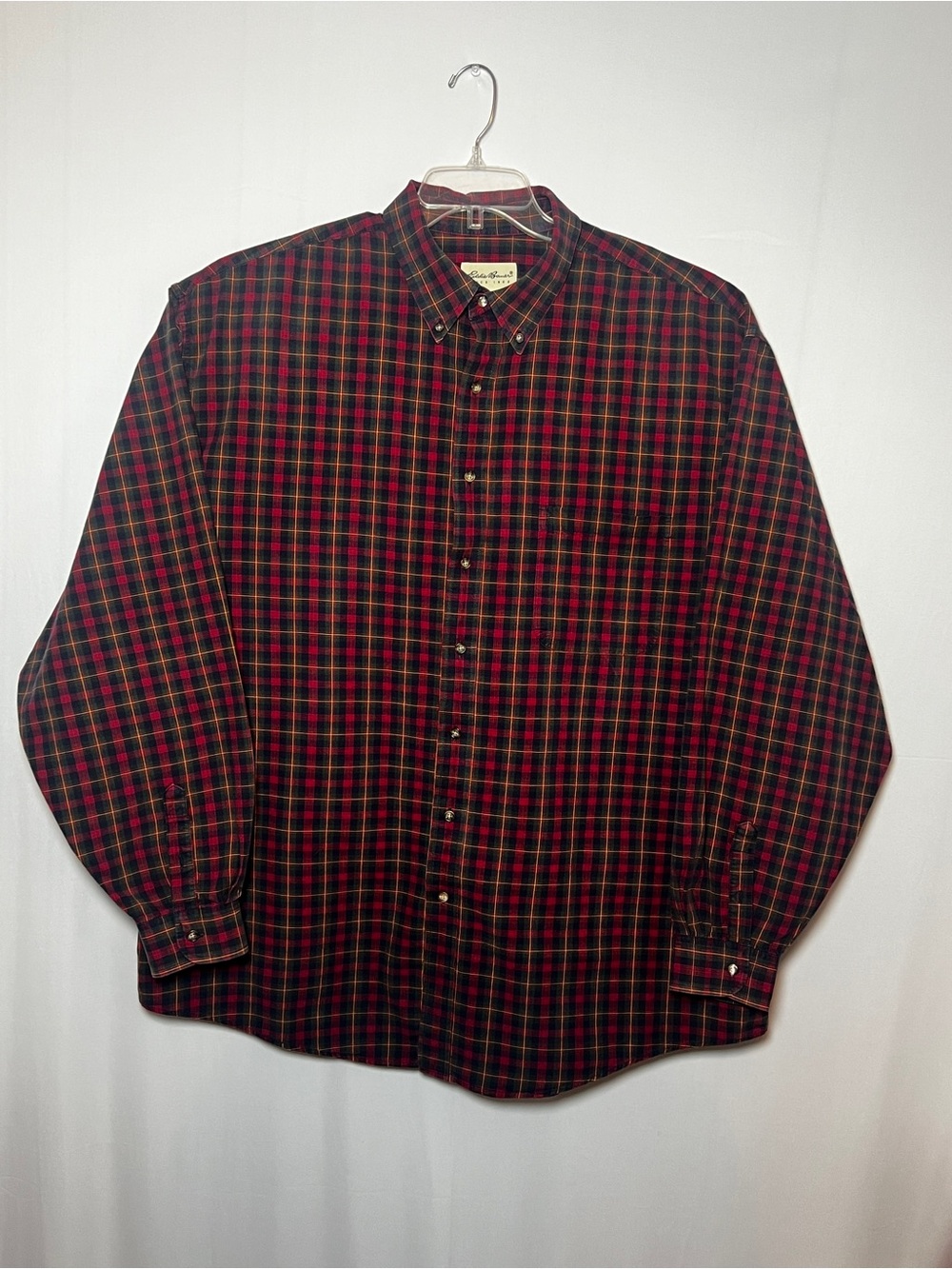 VTG Eddie Bauer Flannel Shirt Men 3XLT Plaid Red Green Long Sleeve Button-Down